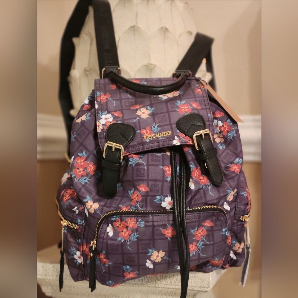 NWT ❗️ Steve Madden black multicolor floral bsolly backpack large travel orginaz - Picture 2 of 11
